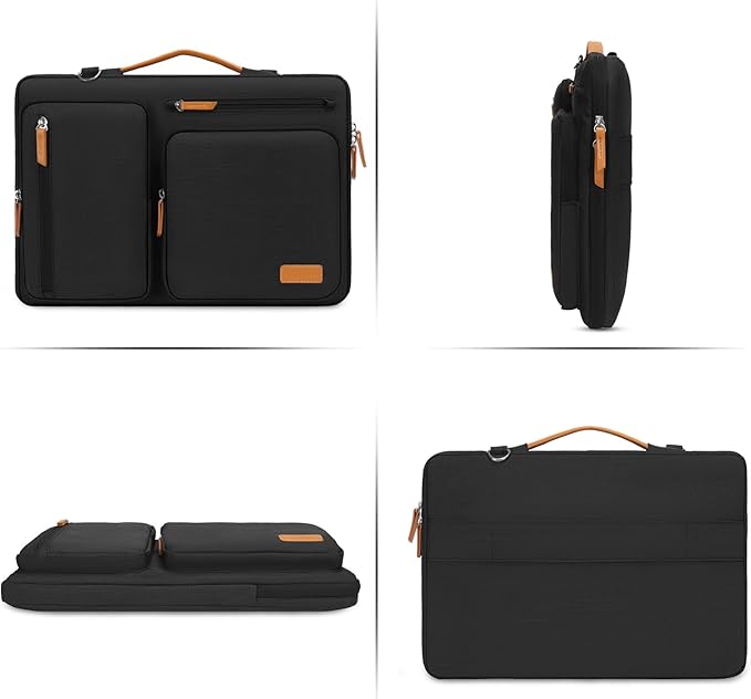 MOSISO 360 Protective Laptop Shoulder Bag,13-13.3 inch Computer Bag Compatible with MacBook Pro 14, HP, Dell, Lenovo, Asus Notebook,Side Open Messenger Bag with 4 Zipper Pockets&Handle, Black