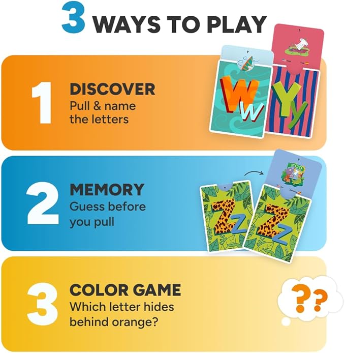 Kidrox Squad Alphabet Flashcards for Kids – 26 Slide-Reveal Cards in English & Spanish | Magic Pull-Tab Bilingual Learning Game for Toddlers & Preschoolers Age 3+