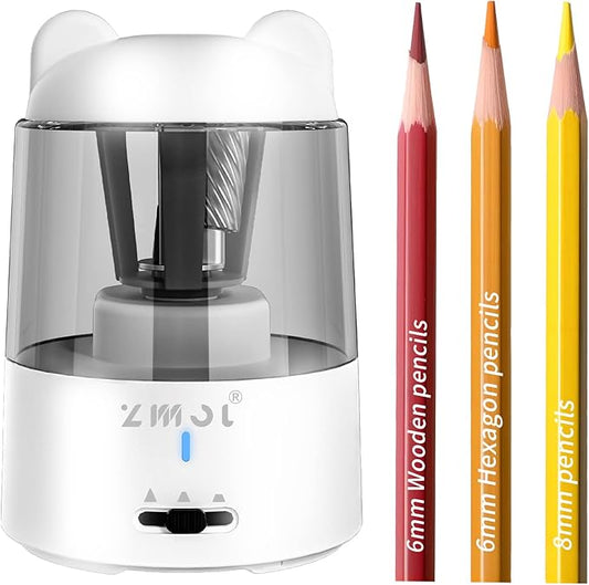 ZMOL Electric Pencil Sharpener,Charge Portable Pencil Sharpeners Kids,Pencil Sharpener for Colored Pencils, Auto Stop, Suitable for No.2/Colored Pencils(6-8mm), School/Classroom/Office/Home