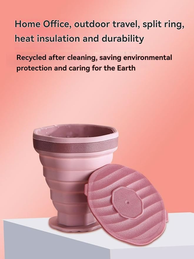 Portable Collapsible Coffee Cup Foldable Silicone Travel Mug with Lid & Carry Cord Leak-Resistant Heatproof & Easy to CleanIncludes 2 Cups (1 Gray + 1 Pink) (1 Grey+1 Pink)