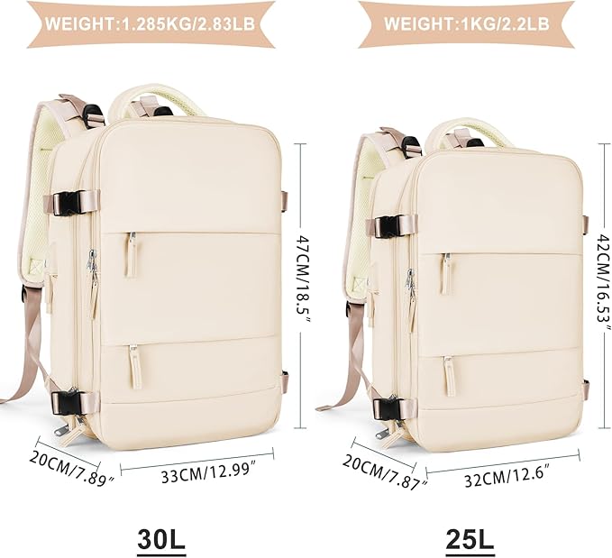 coowoz Travel Backpack For Women Men,Carry On Backpack,Hiking Backpack Waterproof Outdoor Sports Rucksack Casual Daypack Travel Essentials（Beige）