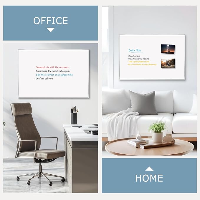 Large White Board, 36" x 24", Magnetic Dry Erase Board, Wall Hanging, for Home Office School, Silver Aluminum Frame