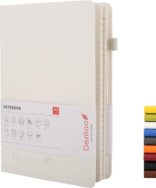 Lined Journal Notebooks with Pen Loop, Hardcover Notebook Journal for Work, 100Gsm Premium Thick Paper with Inner Pocket, Medium 5.7"x8.4", （White, Ruled）
