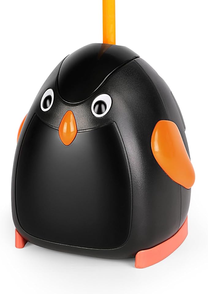 Penguin Battery Operated Pencil Sharpener, Cordless, Portable, Animal-Inspired Desktop Stationery for Office and Home Studio