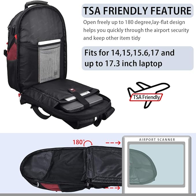 NUBILY Laptop Backpack 17 Inch Waterproof Extra Large TSA Travel Backpack Anti Theft College Business Mens Backpacks with USB Charging Port 17.3 Gaming Computer Backpack for Women Men Red 45 L