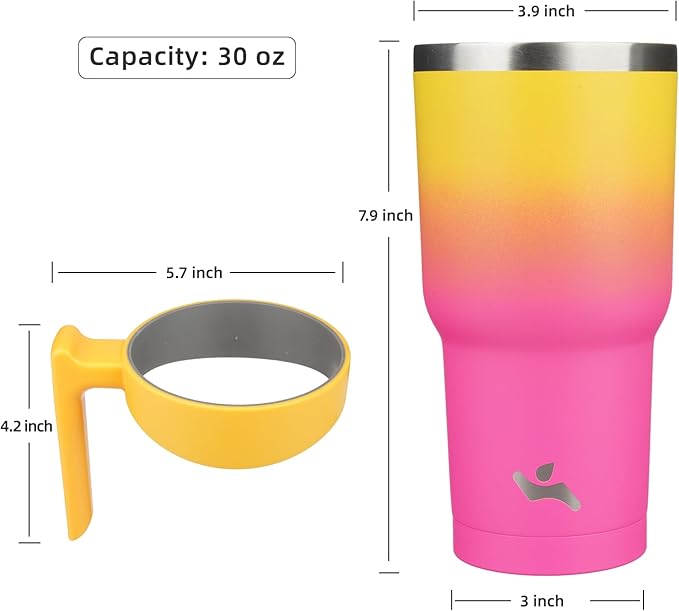 Konokyo 30 oz Tumbler with Handle and 2 Straw 2 Lid, Insulated Water Bottle Stainless Steel Vacuum Cup Reusable Travel Mug,Rainbow