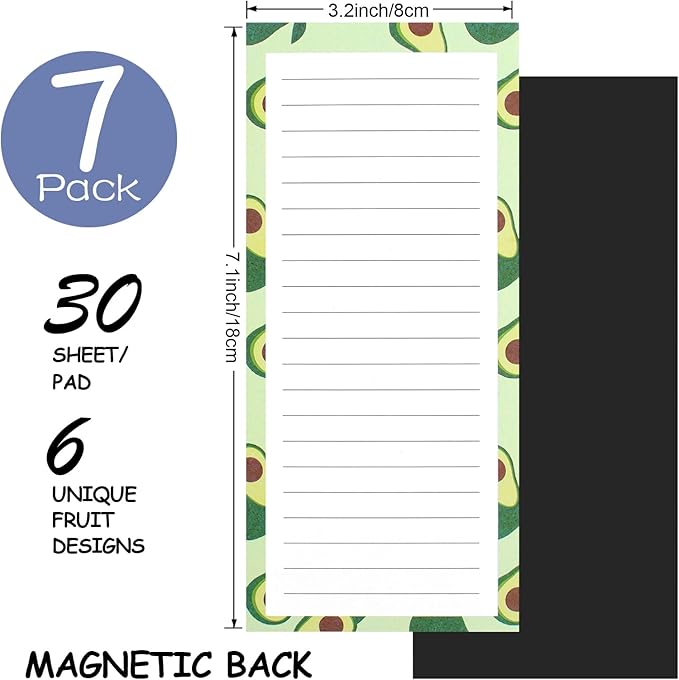 AZUREAL 7 Pack Magnetic Notepads for Refrigerator, Magnetic Notepads for Refrigerator, Fruit Design Grocery List Pad for Fridge, Full Magnet Back Shopping Lists, 30 Sheets Per Note Pads