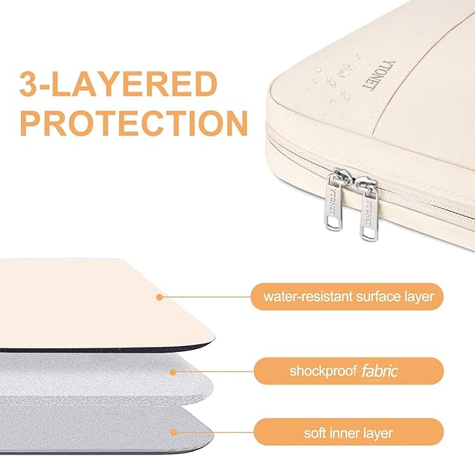 Ytonet Laptop Case 15.6 inch, TSA Laptop Sleeve Water Resistant Slim Carry Travel Computer Bag Compatible for MacBook, HP, Dell, Lenovo, Asus Notebook, Gifts for Men Women, Beige | TSA, Water Resistant, Slim, Carry, Travel