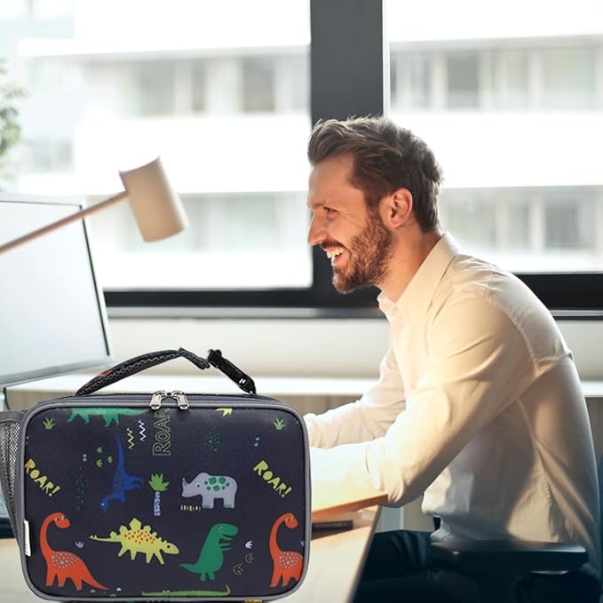 GYEUKHAM Insulated Lunch Box for School, Thermal Reusable Durable Freezable Lunch Bags for Kids Boys Girls Men Women - Small Soft Cooler Portable Lunch Tote Kit for Work Picnic Travel,Dinosaur