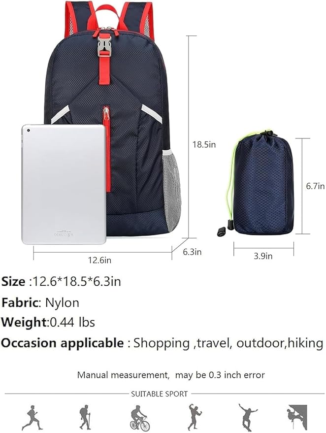 levayhill 25L Foldable Hiking Backpack Lightweight Packable Basic-Daypack Collapsible Bag Water-Resistant Travel Men Women Camping Cycling Outdoor (Dark Blue)