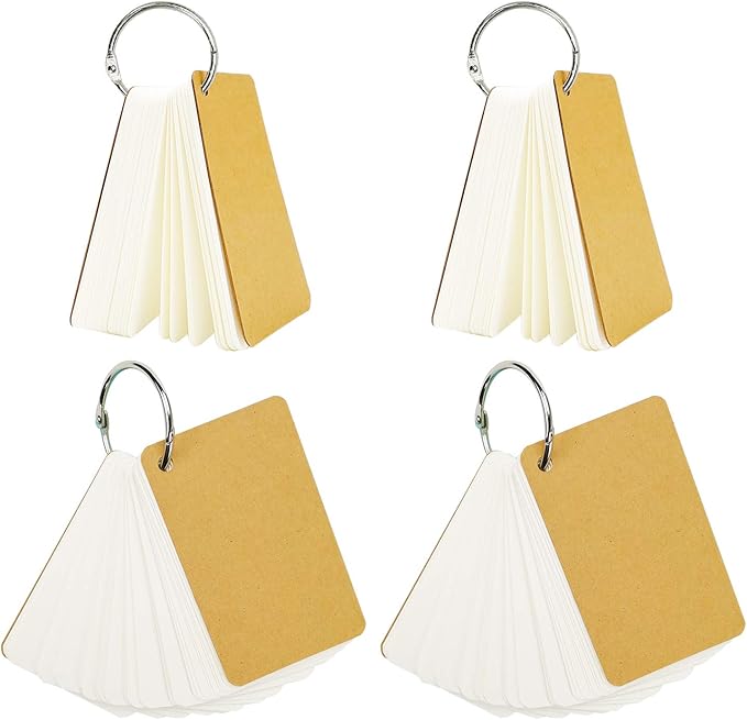 Chris-Wang 200 Sheets Hole Punched and Perfed Words Study Card Flash Cards with 4 Metal Binder Rings, Style A(4 Ruled Line Front, Blank Reverse)