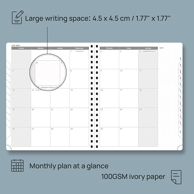 POPRUN 2026 Planner (Jan.-Dec.), Large-8.5" x 10.5", Horizontal Weekly Notebook, 12-Month Calendar Book with Monthly Tabs, Spiral Soft Cover, Inner Pocket, 100 GSM - Lavender