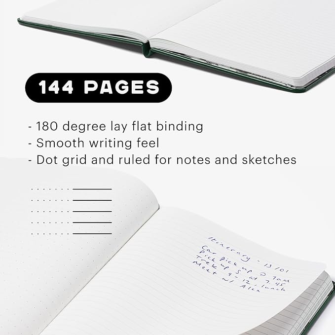 Stone Journal Explorer Notebook – A5 Waterproof Paper Field Journal, Vegan Leather Hardcover, 144 Pages Alternating Ruled & Dot Grid, Back Pocket, Weather-Resistant (Green)
