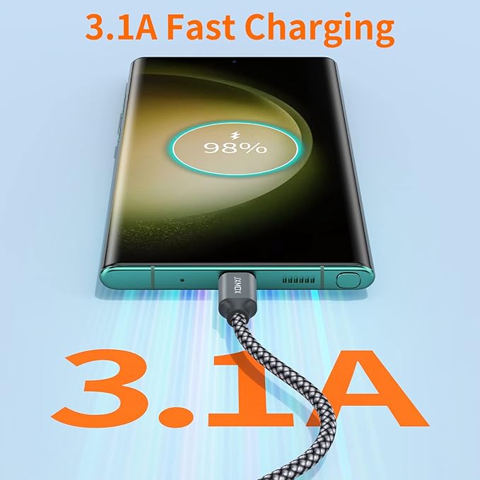 JXMOX Short USB C Cable (0.5ft 3-Pack), USB A to Type-C Charger Cord 3.1A Fast Charging Compatible with iPhone 15 16 Pro Max, Samsung Galaxy S20 S10 S9, Note 10 9, A80 A70 A50 A40, Power Bank (Grey)
