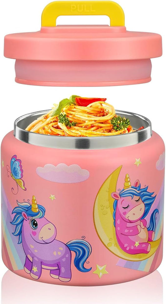 JXXM 13.5 Oz Thermo Food Jar for Hot & Cold Food for Kids, Insulated Lunch Containers Hot Food Jar,Leak-Proof Vacuum Stainless Steel Wide Mouth Lunch Soup Thermo for School (Rainbow Unicorn)