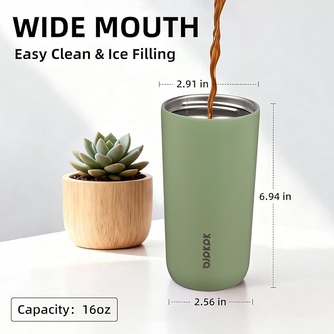 BJPKPK 16oz Insulated Tumbler with Lid,Travel Coffee Mug Stainless Steel,Leakproof Reusable Thermal Cup for Cold and Hot Drinks,Forest Green