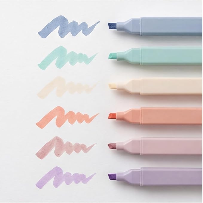 konket 6pcs Pastel Highlighters Aesthetic Cute Highlighters Double Head Highlighter Soft Chisel Tip Marker for Diary Plan Notes