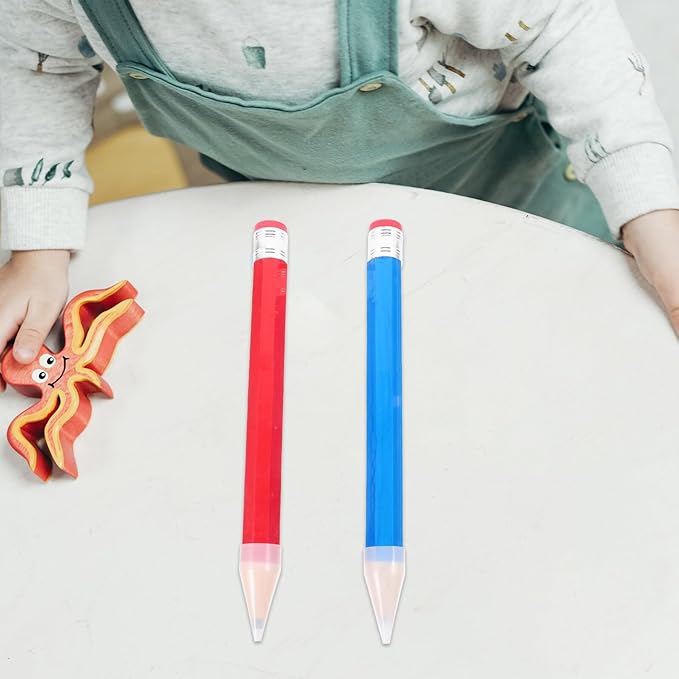 2pcs Wooden Jumbo Fat Pencils for Preschoolers Bright Large Beginner Writing Pencils in Blue and Red for Kindergarten and Early Learning