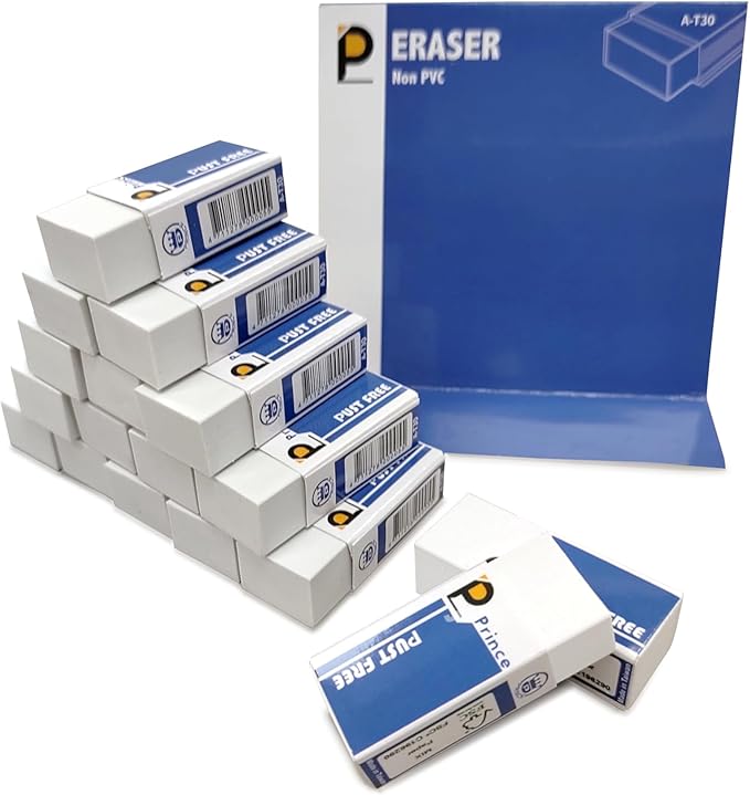 Prince 20 Pack Small Erasers, Eco-Friendly TPE Non-PVC Smudge-Free Erasers, Soft & Clean Erasing for Exams, Test Sheets, Homework, Drawing & Daily School Use