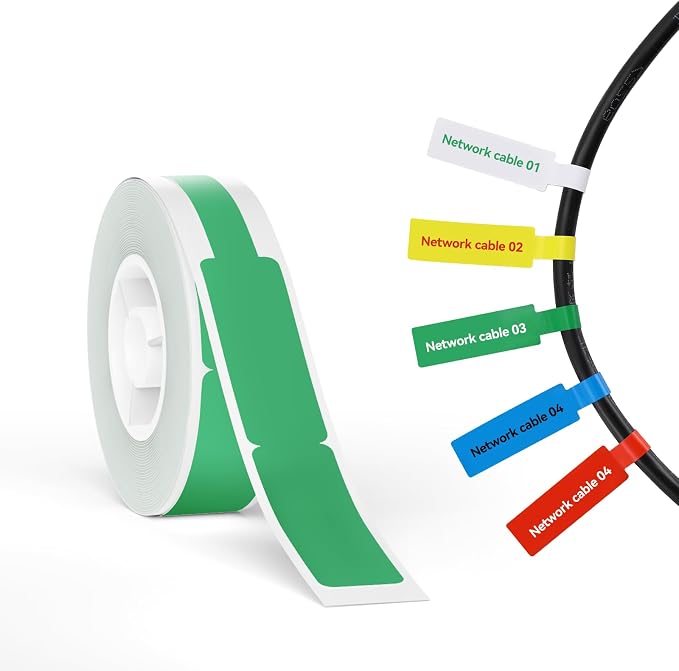 NIIMBOT Thermal Transfer Cable Label 0.49" x 4.29", for N1(B18) Label Maker | 60 Labels/Roll, PET Material, Waterproof and High-Temperature Resistance, Long Storage Time, Green