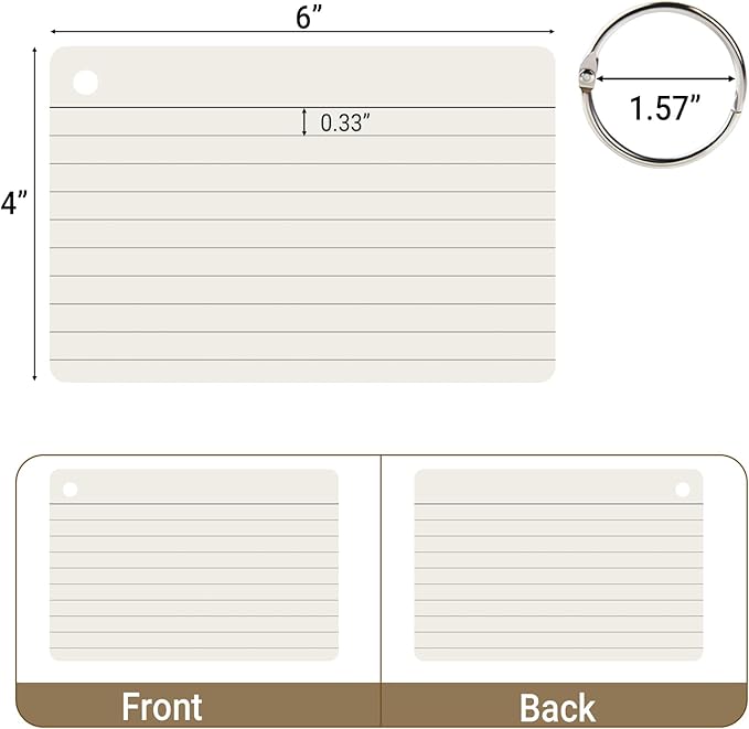 zmybcpack 6 Pack 360 Pcs 4x6 Inch Lined Flash Cards with Binder Rings (60 Sheets Each Pack), Ruled Index Cards Study Cards 4x6 Lined Note Cue Cards for Studying, School, Memory