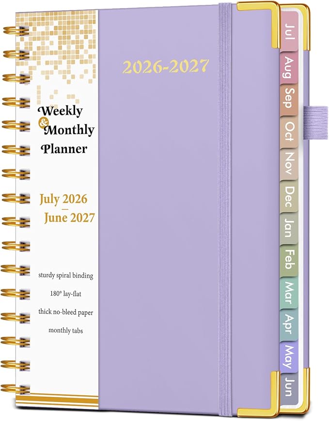 Academic Planner 2026-2027, Hardcover Weekly and Monthly Calendar Planner from July 2026 - June 2027, Daily Agenda Planners with Tabs, College School Organizer for Student Teacher, A5 (6.1" x 8.2"), Purple