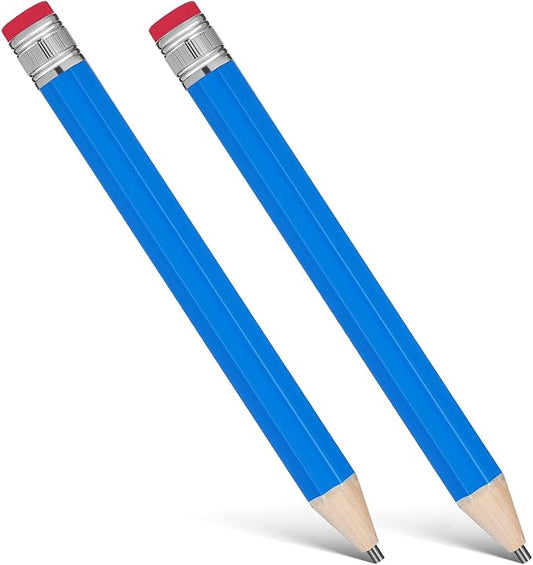 KALLORY 2pcs Jumbo Wooden Pencils Extra Large Giant Writing Stationery for Preschoolers Party Favors Blue Color