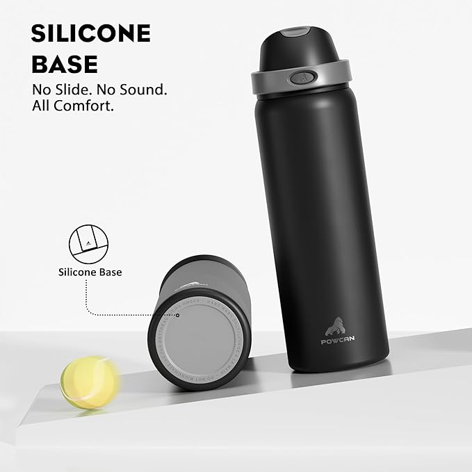POWCAN 32 oz Stainless Steel Water Bottle for Sports: One-hand Push Button Lid, Leakproof, Keep Cold 24Hrs, Stainless Steel Cup with Straw for Camping, Outdoors, Workout, Travel (Midnight Black)