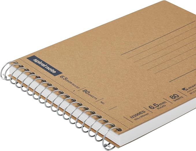 Maruman Spiral Note Basic Lined Notebook- A6, 4.29" x 6.22", 80 Sheets / 160 Pages, 6.5mm Narrow Ruled Journal, Perforated Pages & Wire-Bound to Lay Flat, Sturdy Kraft Cover, Made in Japan