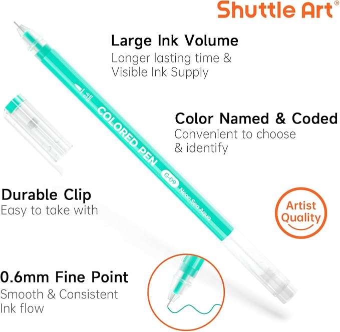 Shuttle Art Colored Pens, 100 Vibrant Colors Cute Journal Pens 0.6mm Fine Point Colored Gel Pens for Black Paper in Portable Bag for Coloring Writing Drawing Journaling Note Taking School Office Home