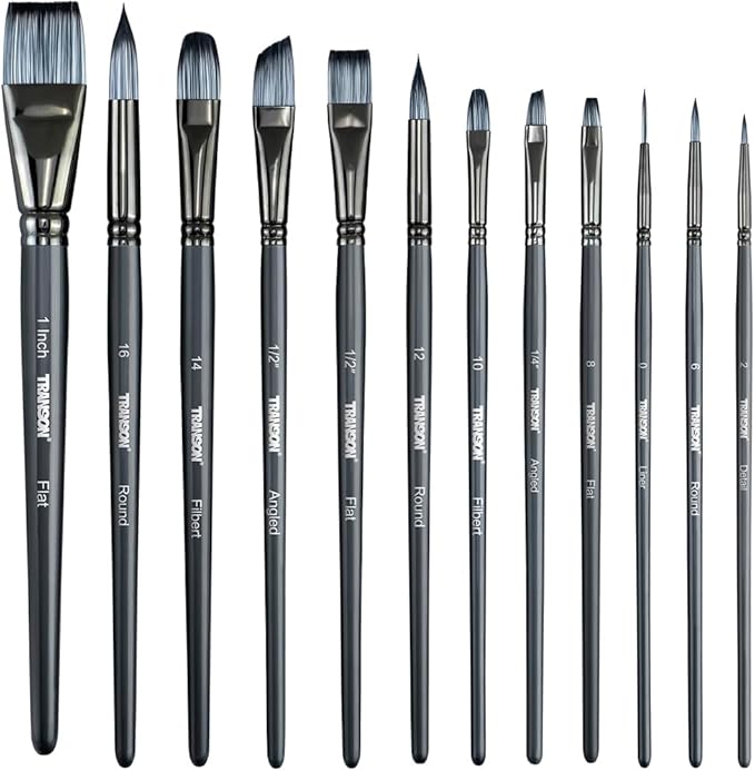 Transon Artist Paint Brush Set of 12 for Watercolor Acrylic Gouache Oil and Tempera Painting