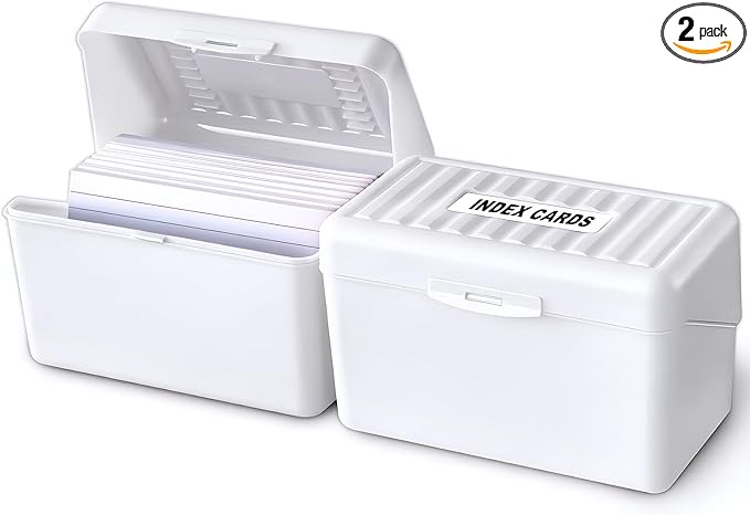 Olivo Index Card Holder Box 3x5 Flash Note Card Holder Storage File Box Organizer Case for 3"x5" Cards, White 2 Pack