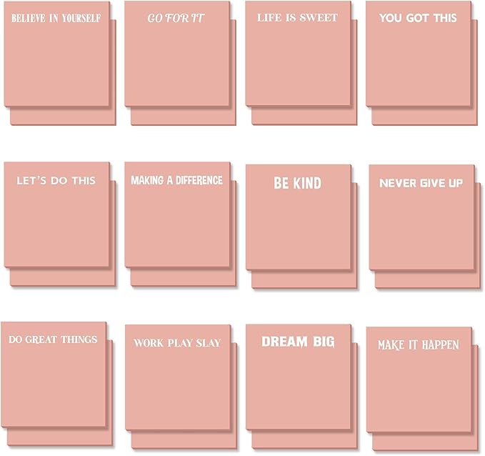 Yinder 24 Pcs Inspirational Sticky Notes Cute Motivational Sticky Notes Pad End of Year Employee Appreciation Gifts Bulk for Teacher Nurse Coworkers Office Supplies 3 x 3'' (Inspire,Pink)