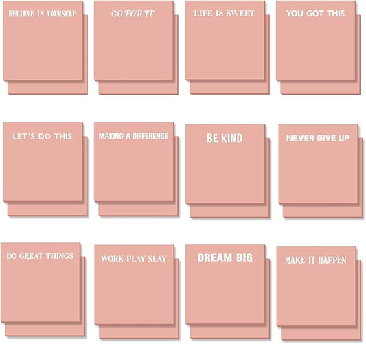 Yinder 24 Pcs Inspirational Sticky Notes Cute Motivational Sticky Notes Pad End of Year Employee Appreciation Gifts Bulk for Teacher Nurse Coworkers Office Supplies 3 x 3'' (Inspire,Pink)