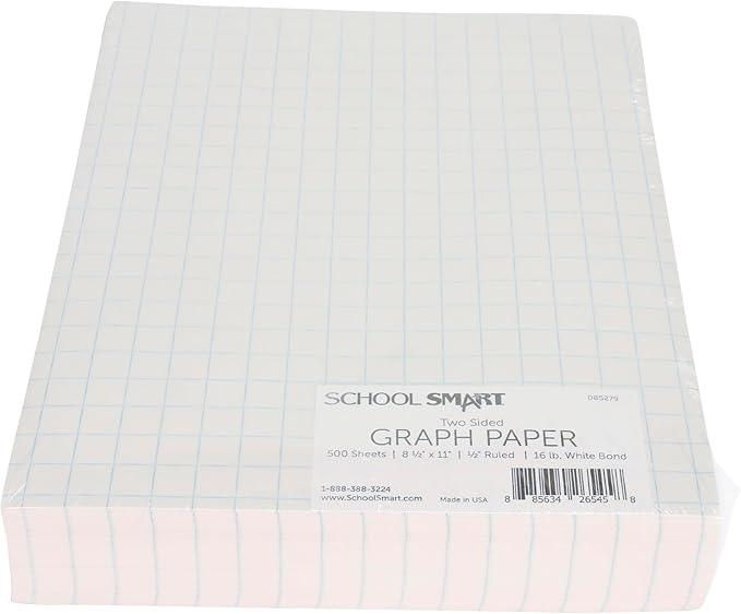 School Smart Double Sided Graph Paper, 8-1/2 x 11 Inches, 1/2 Inch Rule, White, Pack of 500 - 085279