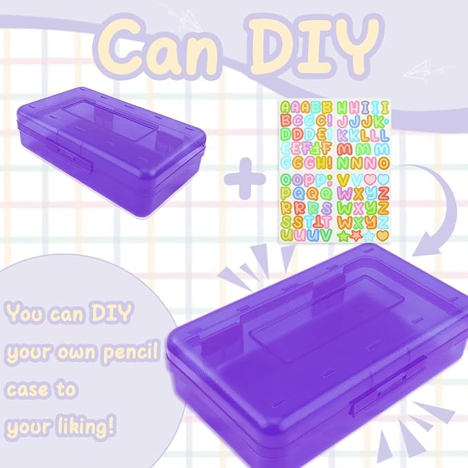 Purple Hard Pencil Case Plastic Clear Pencil Box Crayon Box Organizer 1 Pack Office Supplies Storage Container Organizer Boxes for Pens Crayon School Stylish Art Office Supplies Storage Medium