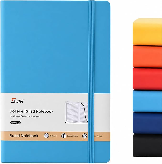 SUIN A5 Hardcover Lined Journal Notebook, 200 Pages, Light Blue, 1 Pack