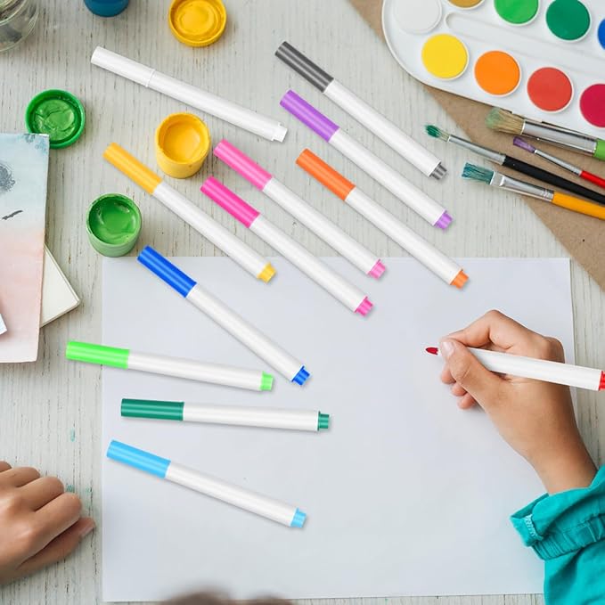 STOBOK 12 Colors Washable Neon Erasable Liquid Pens for Kids Led Writing Boards Dry Erase Markers Vibrant Colors for Drawing and Doodling on Whiteboards and Blackboards