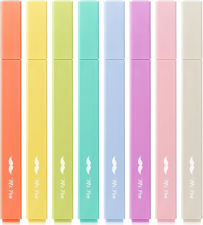 Mr. Pen- Aesthetic Highlighters No Bleed, 8 Pack, Retro Colors, Chisel Tip, Cute Highlighters Assorted Colors for Journaling, Highlighting, Underlining, Fast Dry, Back to School Supplies