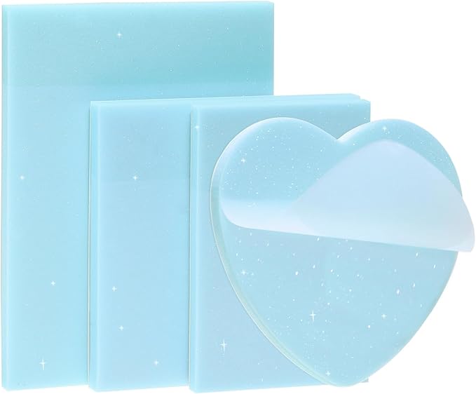 ONLYKXY 4Pack Mixed Shape Transparent Sticky Notes for Annotating,Glitter Pastel Color Waterproof Index Sticker Self-Stick Book Tabs 200Sheets Soft PET Marker Memo Pad for Home School Office (Blue)