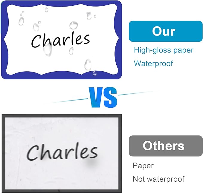 390Pcs Name Tags, 3in x 2in Name Tag Stickers, Name Tags Sticker for School Office Home(White with Blue Border)