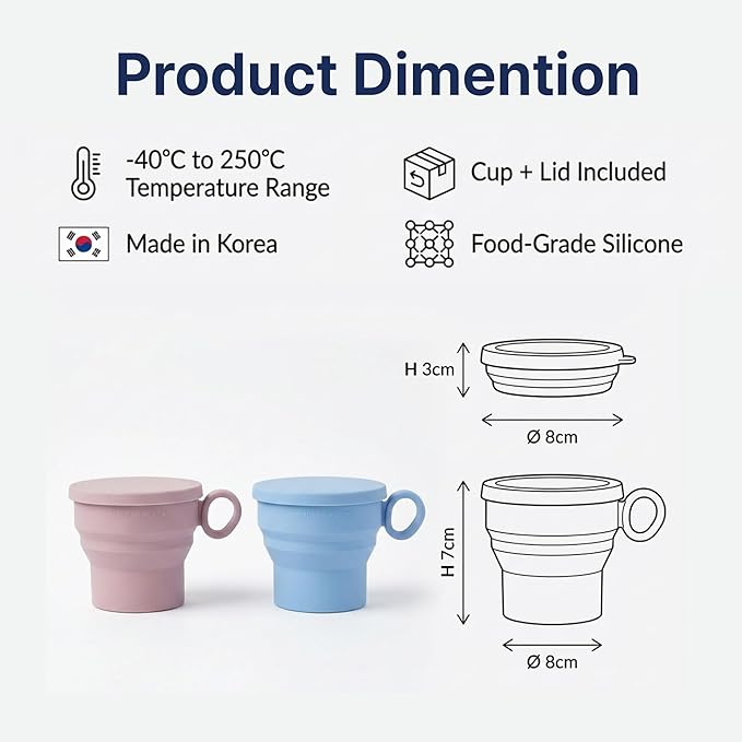 Collapsible Silicone Travel Cup Set of 2 – Foldable Camping Mug with Lids, BPA-Free Reusable Portable Drinking Cup for Hiking & Outdoor Travel, Small Collapsible Cups for Traveling, Space Saving