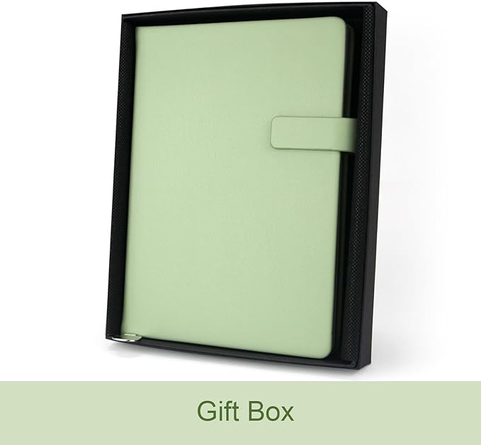 A5 Hard Cover Notebook with Pen Holder, Gold Edges & 180° Lay Flat - Large 5.7x8.4 Lined, Bookmark, Gift Box - Durable Journal for Office, Study, Travel - Writers, Students (Grass Green)