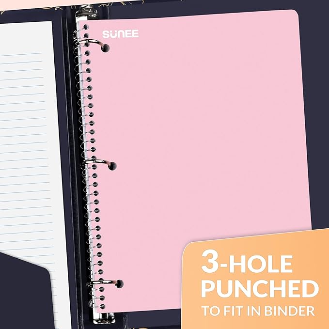SUNEE Spiral Notebooks, 3 Pack, 1-Subject, College Ruled Paper, 8" x 10-1/2", 70 Sheets per Notebook, Assorted Pastel Colors Spiral Notebooks for School