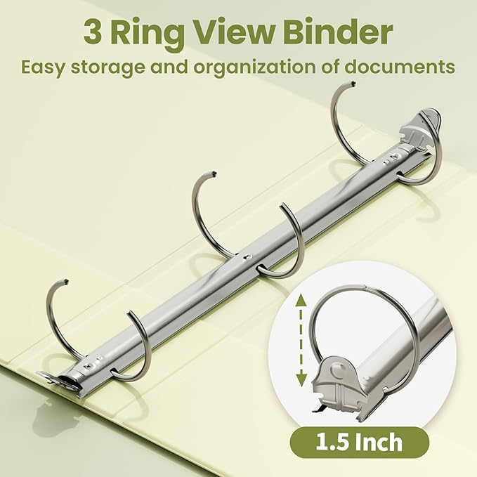 SUNEE 3 Ring Binder 1.5 Inch 2 Pack, Clear View Binder Three Ring PVC-Free (Fit 8.5x11 Inches) for School or Office Supplies, Yellow