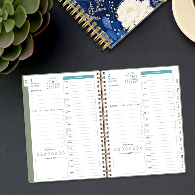 2026-2027 Daily & Monthly Planner - One Page Per Day, Daily Planner 2026 from July 2026 to June 2027, Planner 2026-2027 with 12 Monthly Tabs, 6.4" x 8.5", Green