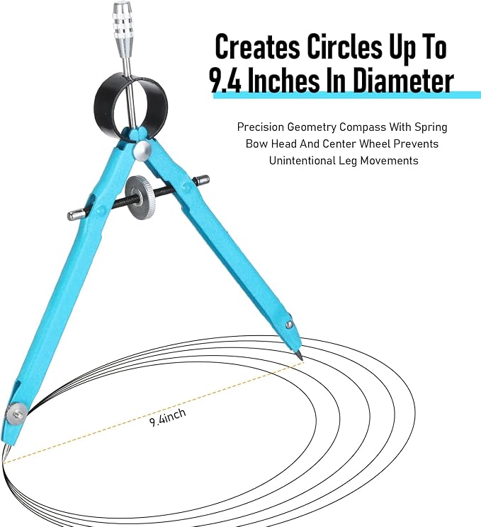 EBOOT Student Geometry Math Set, Metal Drawing Compass and 6 Inch Clear Swing Arm Protractors 180 Degree Math Protractor(Sky Blue)