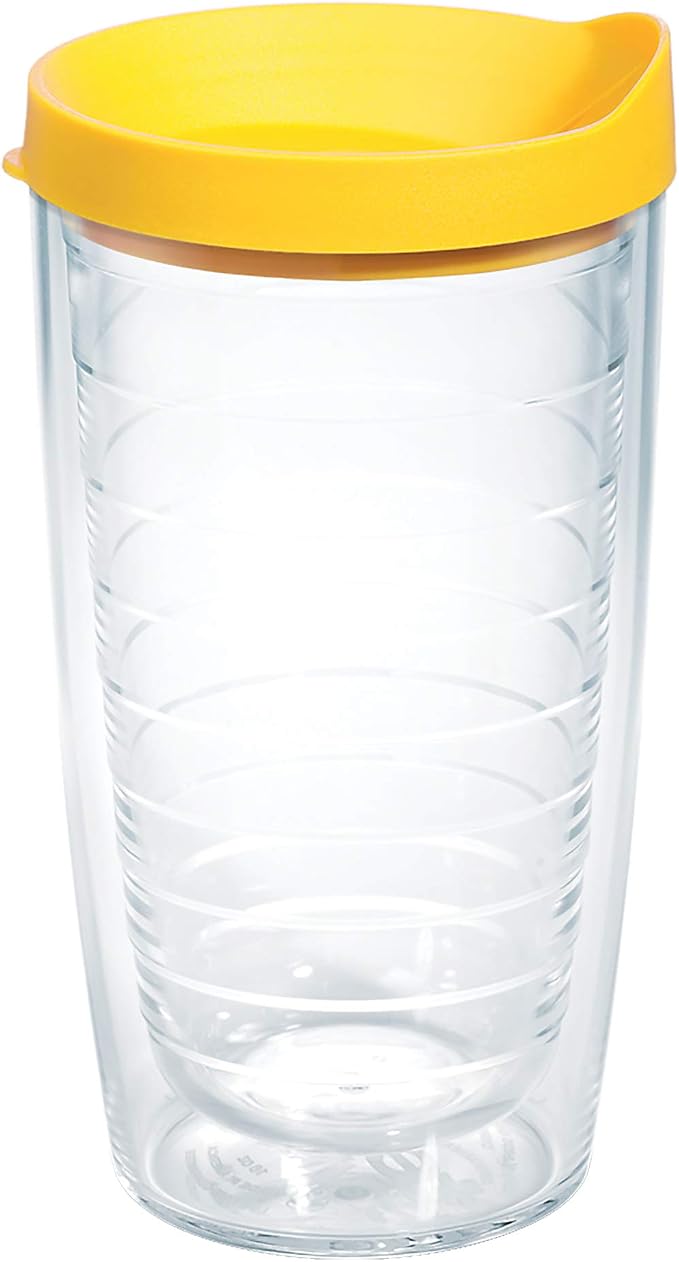 Tervis Clear & Colorful Lidded Made in USA Double Walled Insulated Tumbler Travel Cup Keeps Drinks Cold & Hot, 16oz, Yellow Lid