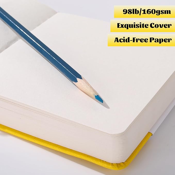 Prudiut Hardcover Pocket Sketchbook, 5" x 5" Square Mini Sketchbook, 98lb/160gsm Heavyweight Tiny Sketch Book, 80 Sheets Small Travel Drawing Journal for Adults, Artist, Ideal for Gift (Yellow)