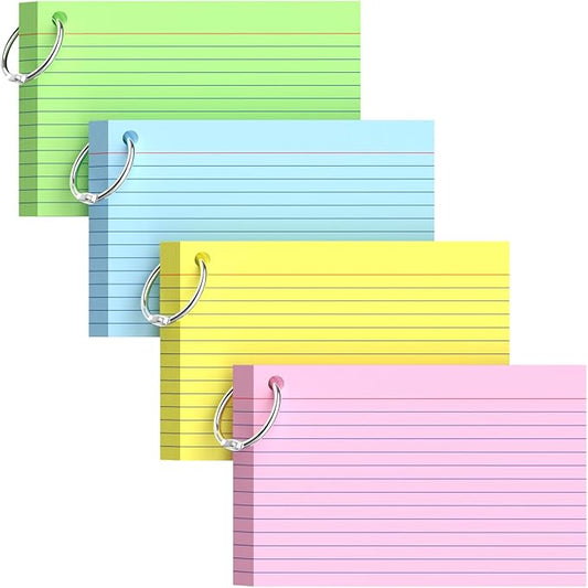 160-Pack Colored Index Cards 4x6 Inch w/Key Ring – 180gsm Heavyweight Flashcards – 4 Vibrant Colors Flash Cards (Pink Blue Green Yellow) Perfect for Study, Notes & Memory, Students School Supplies